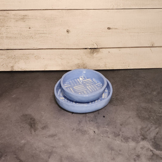 Snack Plate Set- Blue & Stripes