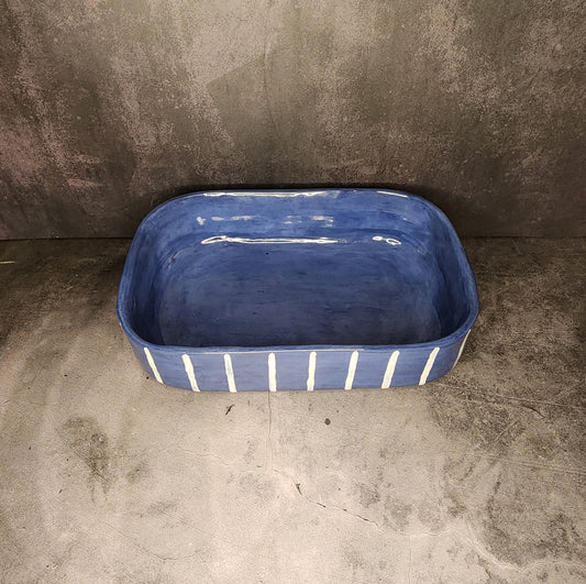 Casserole Dish- Blue & Stripes